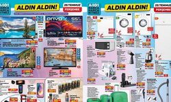 A101 25 TEMMUZ 2024 aktüel kataloğunda bu hafta hangi ürünler var? Toshiba, Onvo, JVC TV çeşitleri, Overlok Makinesi, Valiz Çeşitleri, SEG SEG BM 6001 6 Programlı Bulaşık Makinesi ve Beyaz Eşya çeşitleri