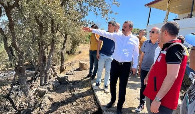 Yarbaşı Belediye Başkanı Ökkeş Aksoy ve Tarım Müdürü Fevzi Soner Çerçi Yangın Sonrası Olay Yerinde İncelemelerde Bulundu