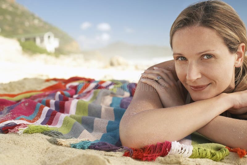 Woman Lying Blanket Beach Portra