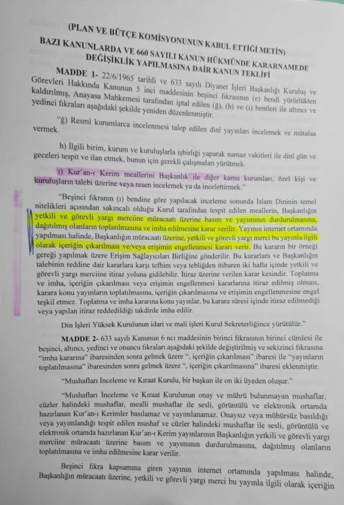 2025 05 27 Diyanet Kanun Teklifi