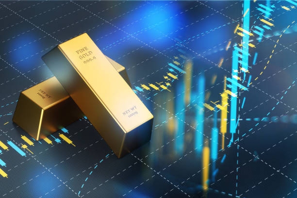 Gold Bars Sitting On Blue Bar Gr