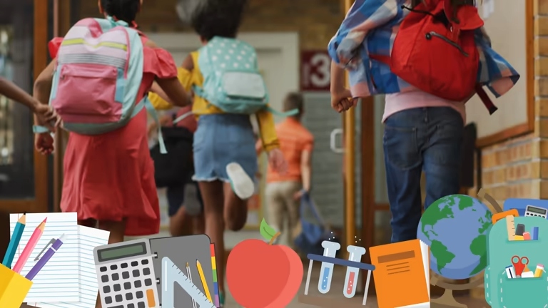 Animation Of School Items Over S