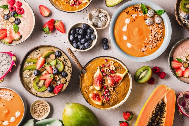Variety Of Healthy Smoothie Bowl